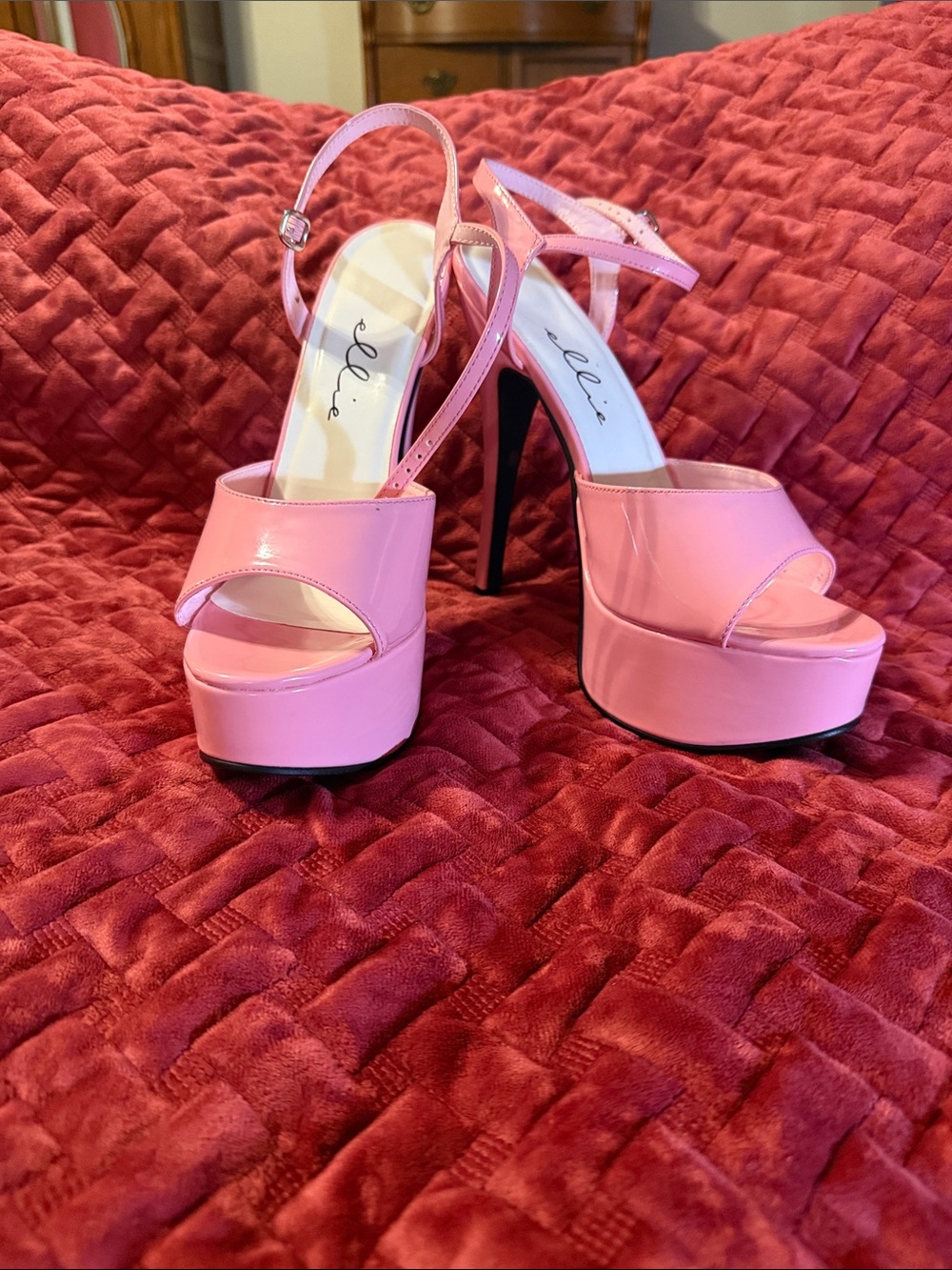 Ellie Pink Patent Platform Stiletto Sandals